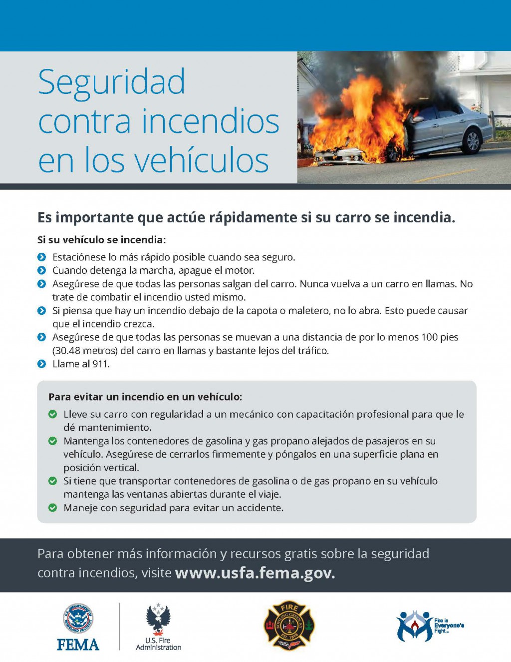 Vehicle Fire Safety Spanish