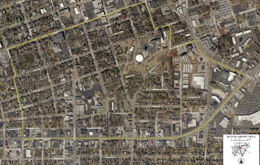 Aerial view of Census Block Group 105.2