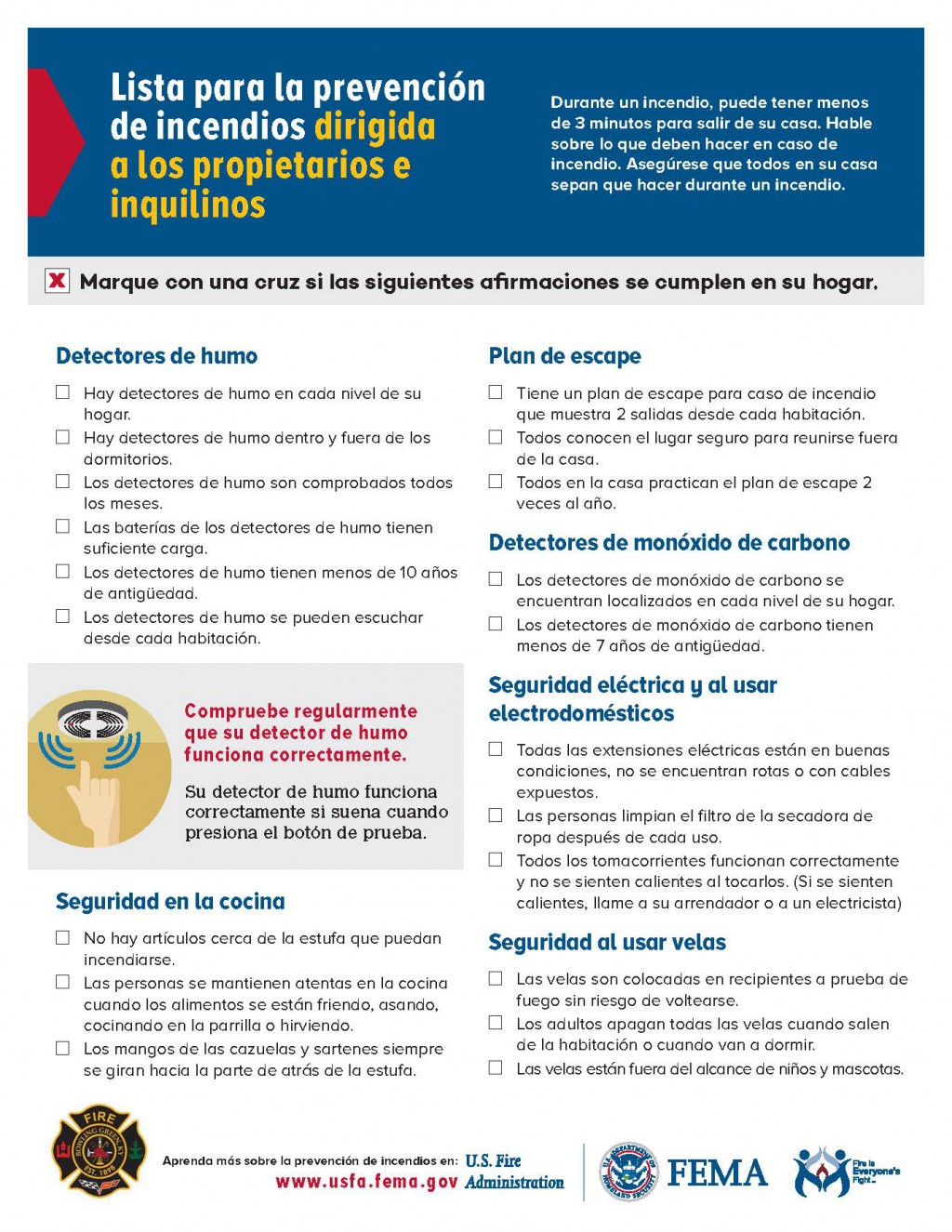 Fire Safety Checklist for Homeowners and Renters Spanish