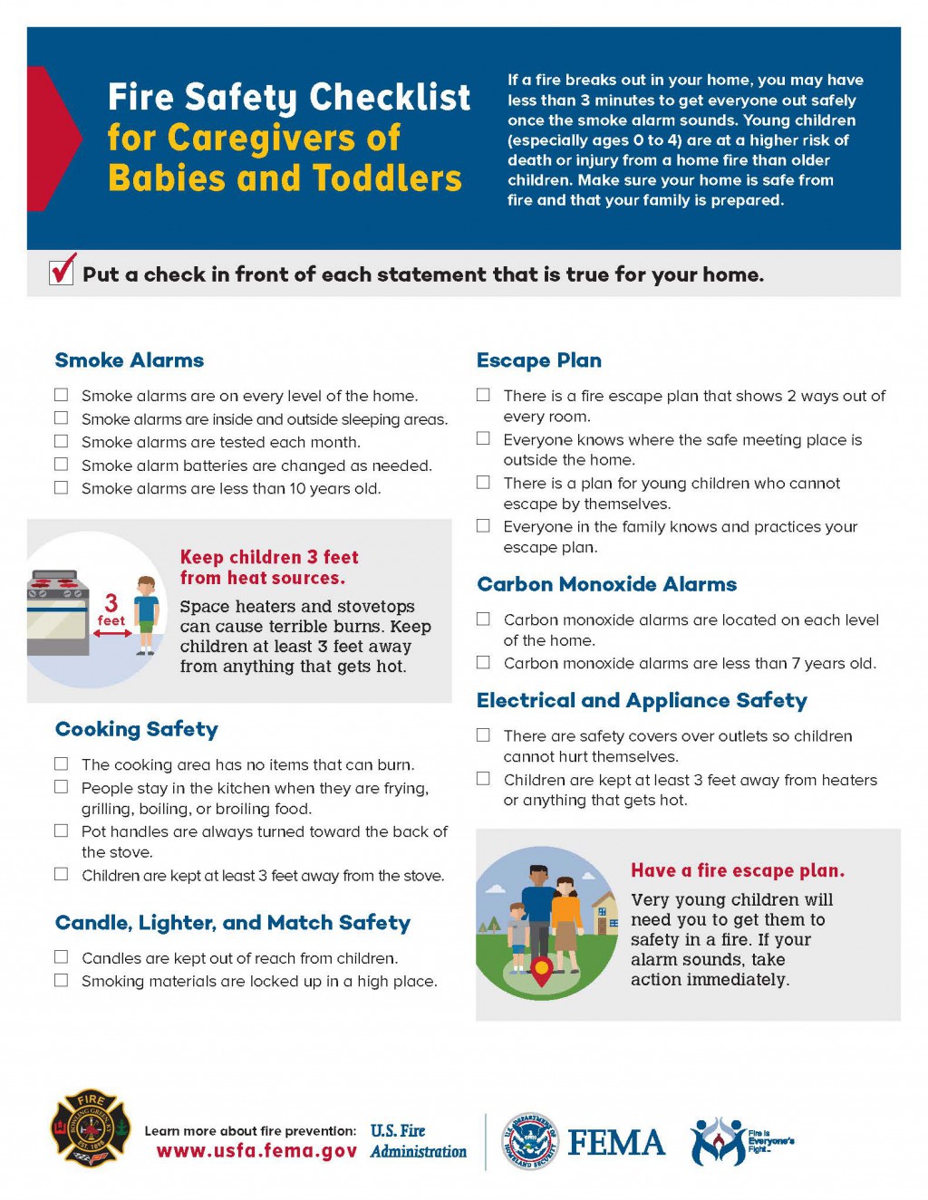 Fire Safety Checklist for caregivers of babies and toddlers English
