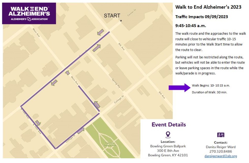 Traffic Impact Downtown for Walk to End Alzheimer's Sept. 9