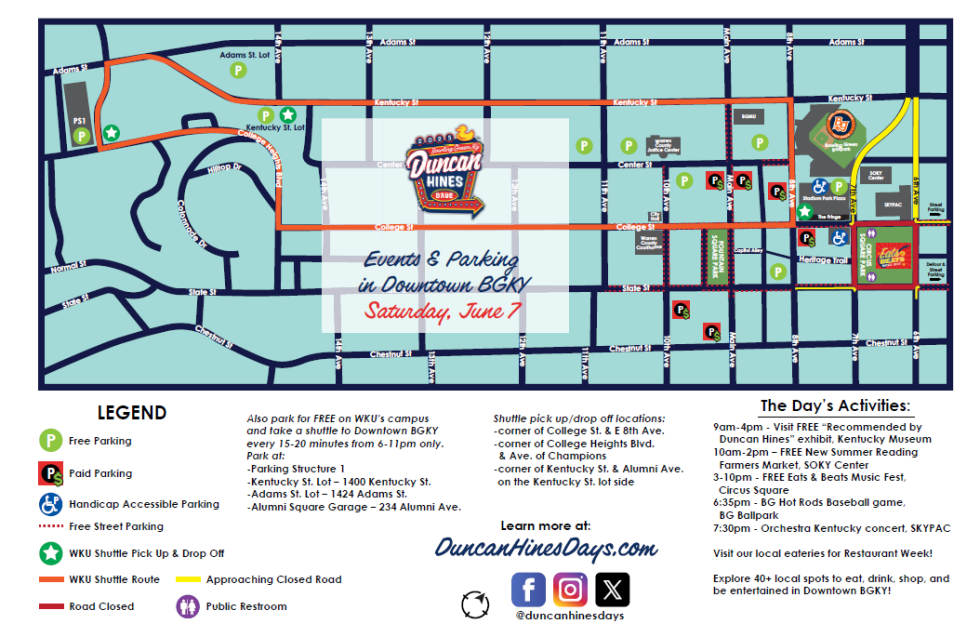Duncan Hines Days - June 5 and 7 - Downtown Traffic Impact, Parking Options, and Events