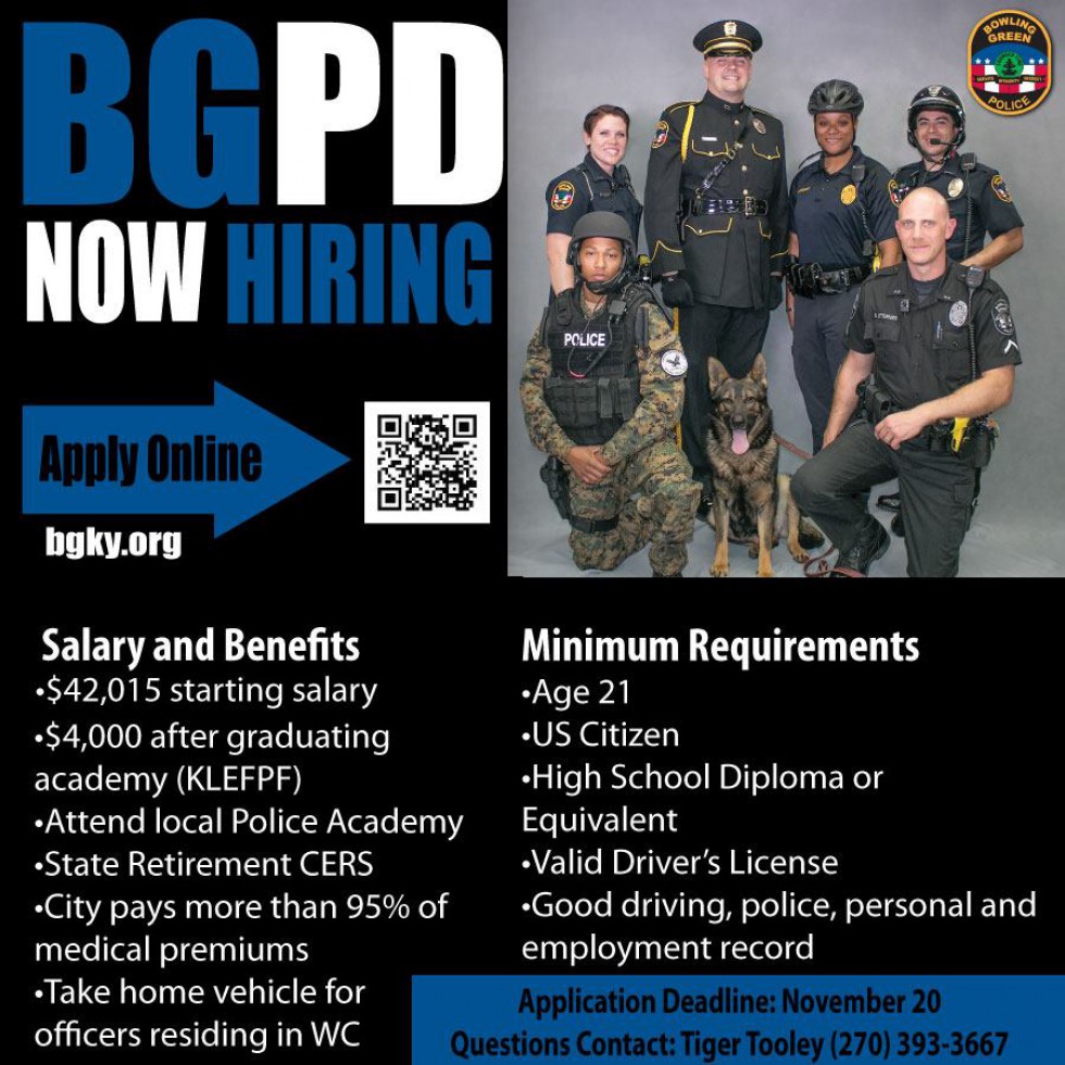 Now Hiring Police Officer Bowling Green, Kentucky Official Municipal site