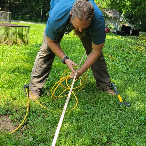 City Geologist Nick Lawhon conducts Electrical Resistivity Tomography testing near an apartment complex on Clay Street. (3 June)
