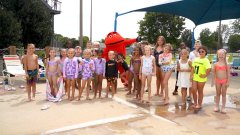 Big Red Visits Russell Sims Aquatic Center