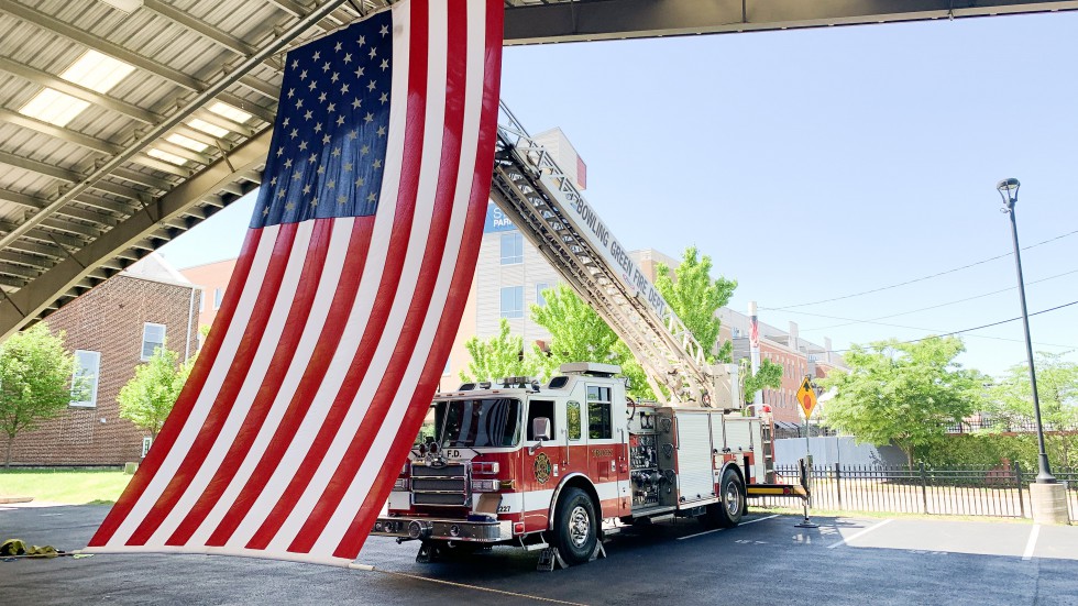 Firetruck with US Flag - Bowling Green Fire Department