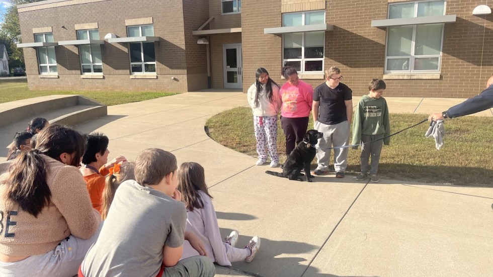 BGFD Millie meeting school kids